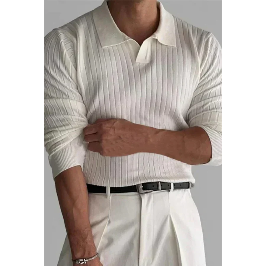 Davis - Geribbelde Polo Trui met Lange Mouwen