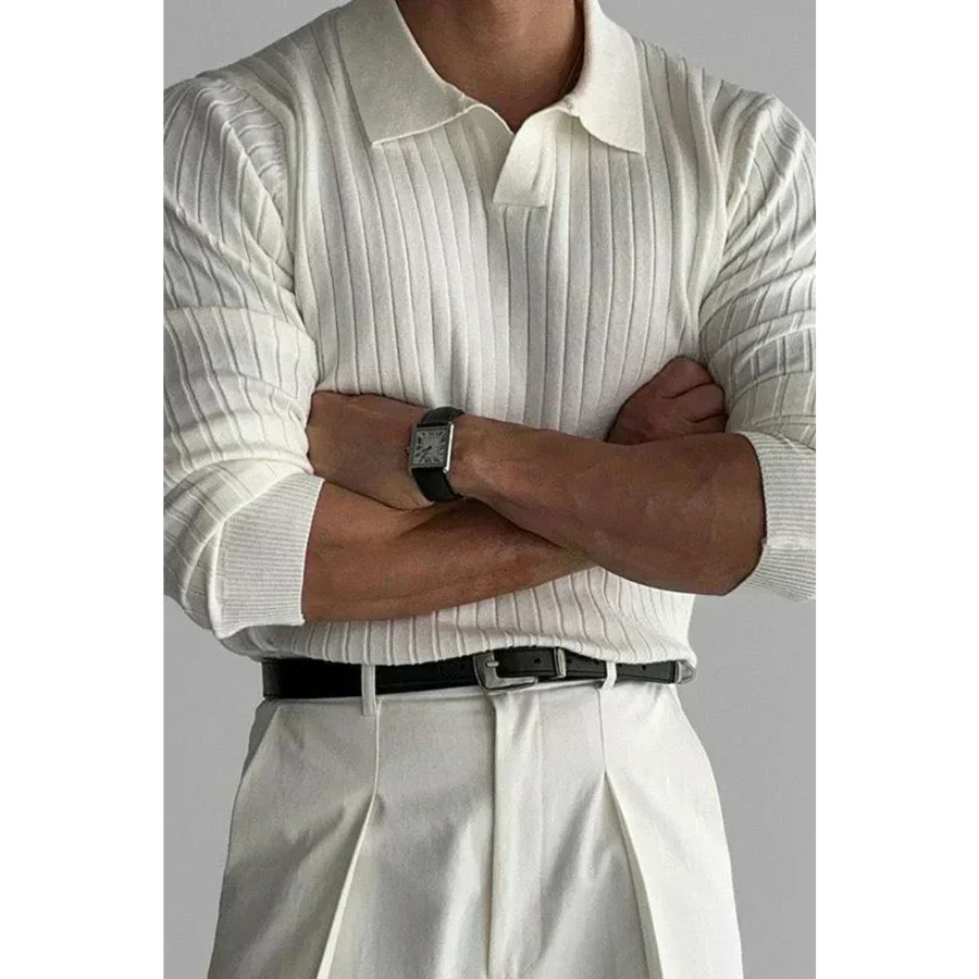 Davis - Geribbelde Polo Trui met Lange Mouwen