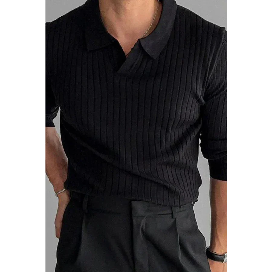 Davis - Geribbelde Polo Trui met Lange Mouwen