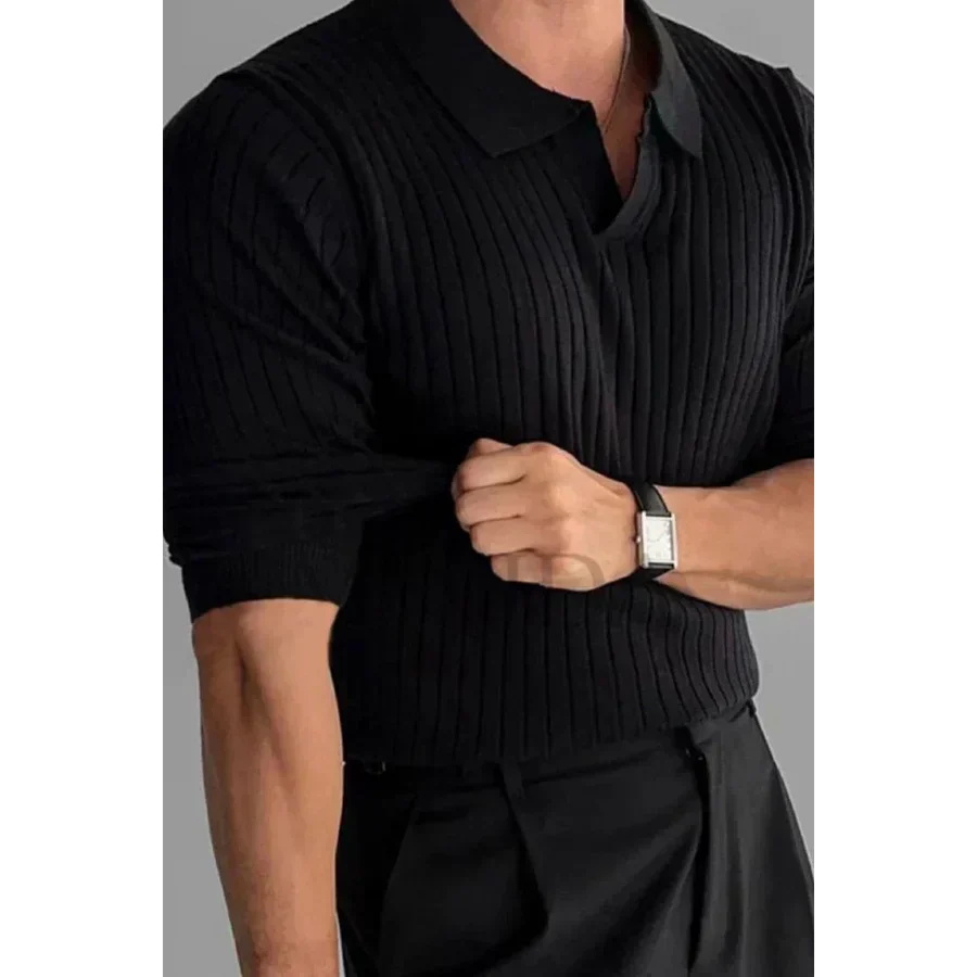 Davis - Geribbelde Polo Trui met Lange Mouwen