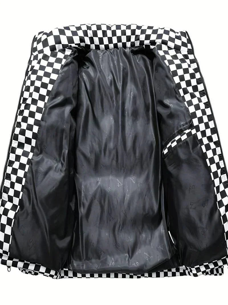 Denny - Warme Winterjas met Schakenpatroon