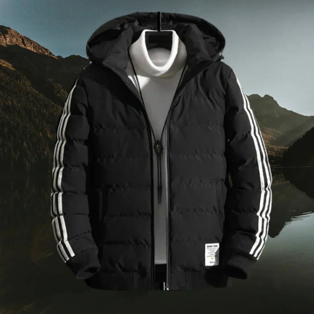 Alan - Luxe Gewatteerde Winterjas met Gestreepte Mouwen en Capuchon